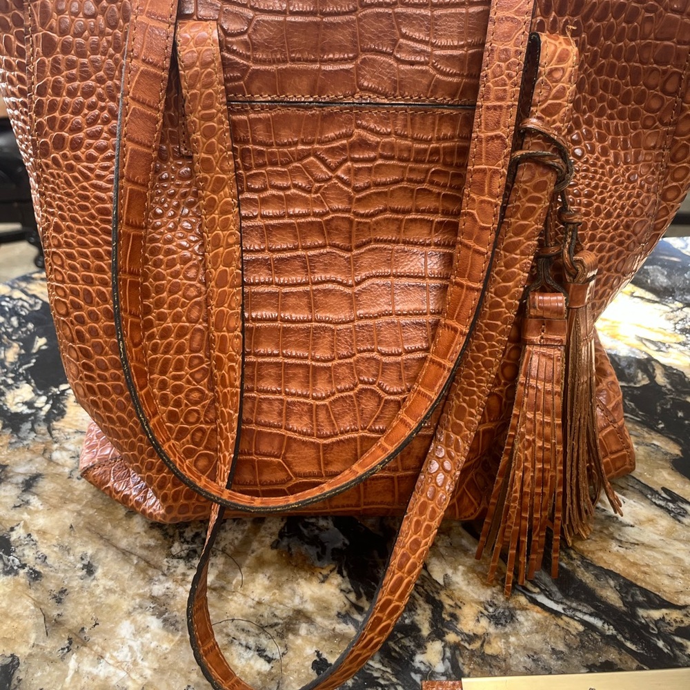 Patricia Nash Crocodile-Embossed Brown Tote
